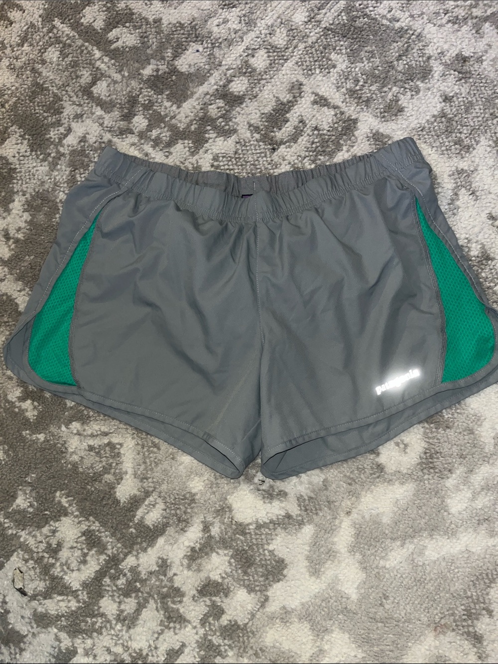 Patagonia Gray Athletic Shorts with Green Mesh Panels